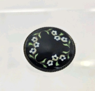 Antique Bernard Hertz Enamel Mourning Brooch C Clasp Sterling 925 White Flowers