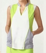 SWINGDISH Signature Sleeveless Lime Green White Golf Polo Shirt Top Womens S M