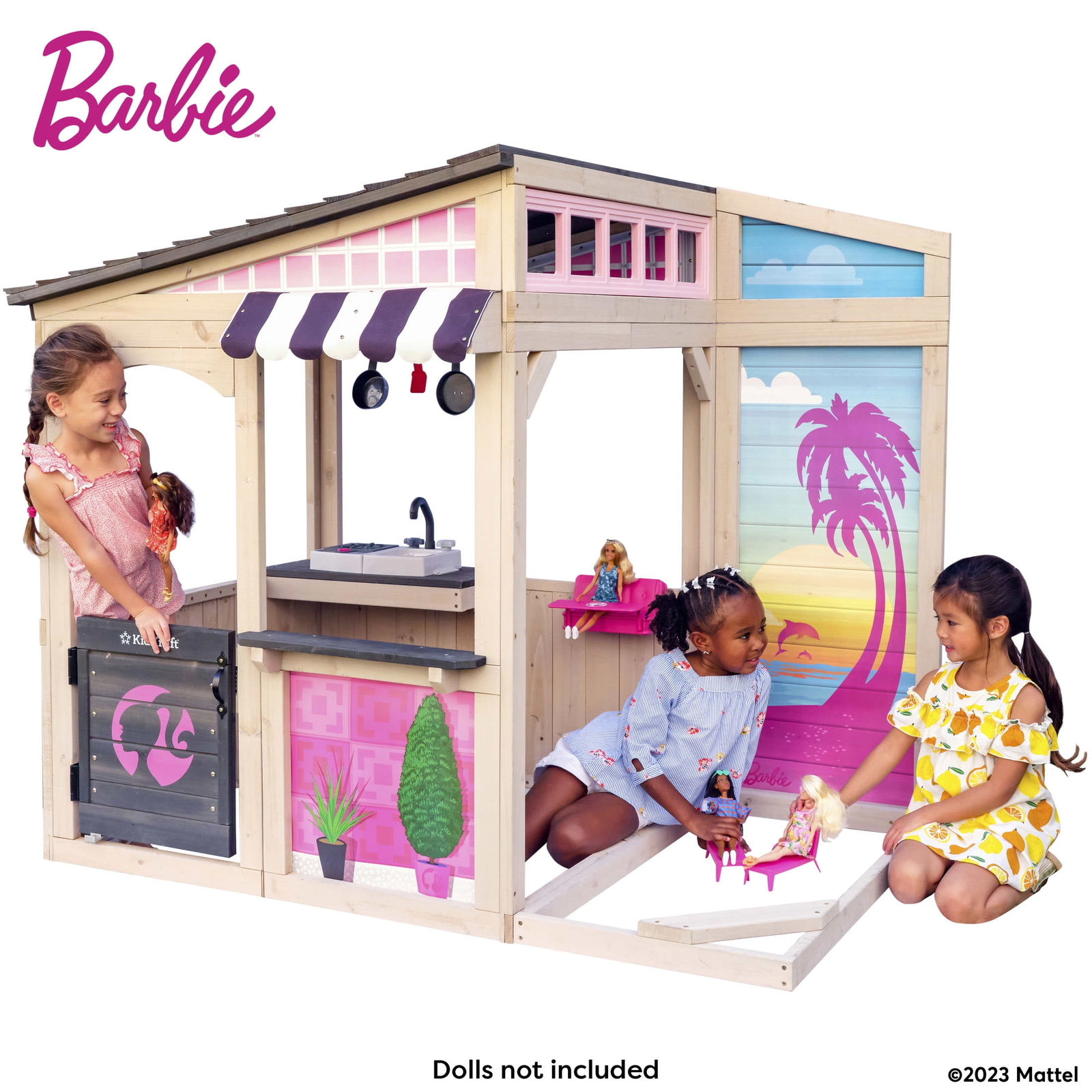 Barbie Seaside Wooden Outdoor Playhouse with Attachable Doll