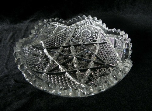 ABP Brilliant 1915 Hand 6" Cut Crystal Ornate Stars 18 Diamond Rows Bowl Rare - Picture 2 of 3