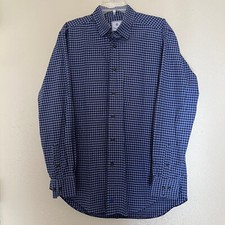 David Donahue Shirt Mens L Blue Gingham Check Cotton Long Sleeve Button Up