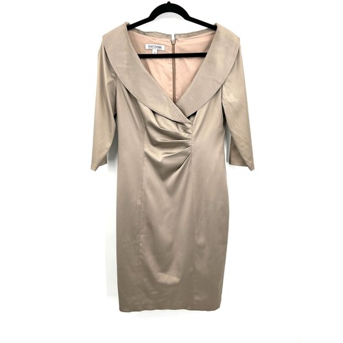 Vestido Vaina Formal KAY UNGER Champagne Satén Acanalado Media Manga Talla 8 - Imagen 3 de 9