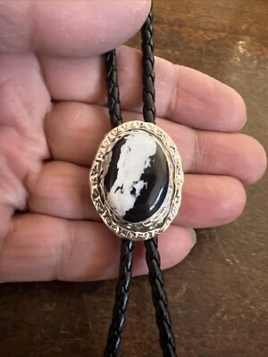 Native American Indian Navajo Bolo Tie White Buffalo Turquoise Nice Ties Zuni #U