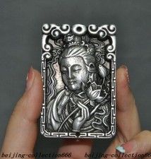 2.8" Tibetan temple carved Tibetan silver Kwan-Yin GuanYin Goddess Buddha statue