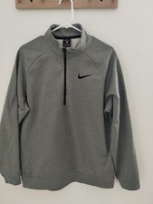 NIKE Dri Fit 1/2 Zip Tech Fleece Mens L Gray Long Sleeve Pullover Sweater Raglan