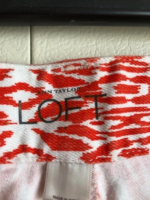 Pantalones Cortos Denim Tribal Ann Taylor LOFT Talla 8 Naranja Blanco Elastizados ~USADOS EN EXCELENTE ESTADO~ Foto 3 de 4