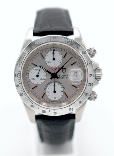 TUDOR Prince Date Chronograph "Tiger", Ref: 79280, Silver Dial on Leather Strap