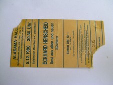 Eintrittskarte Eckart Henscheid liest aus Büchern 05.12.86 München Alabamahalle