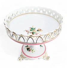 Antique Davis Callamore Footed Reticulated Compote Bowl Old Paris Porcelain MINT