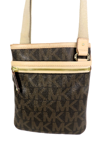 MICHAEL KORS Crossbody Shoulder Bag Handbag Purse Signature Brown Coated Canvas
