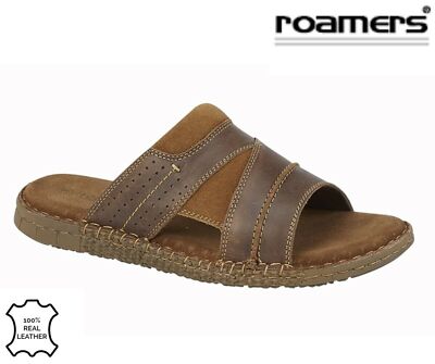 Roamers M259B Herren Leder/Wildleder Sommer offene Zehenpartie Pantoletten Sandalen