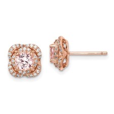 9.1mm Sterling Silver Rose Gold-plated Polished Pink Crystal  CZ Post Earrings
