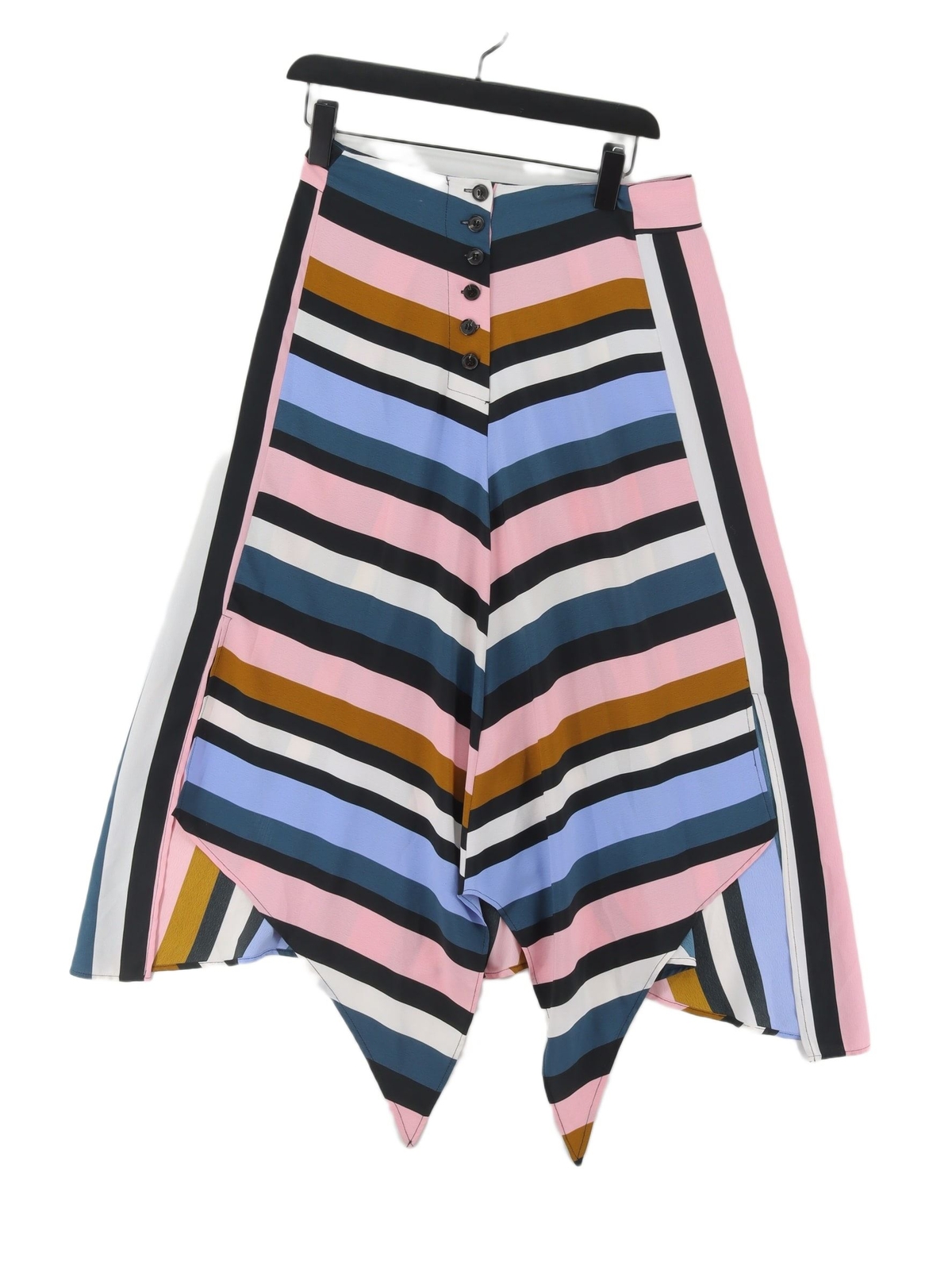 Topshop Womens Multi Striped Polyester A-Line Midi Skirt UK 10-image