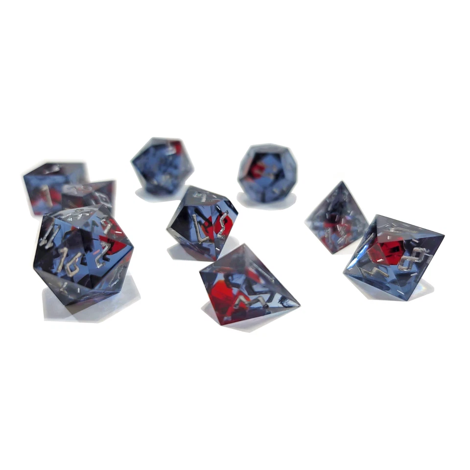 Handmade Resin Art 9-Piece Red Rhinestone Dice Set for RPG, Dungeons & Dragons - Image 2 of 4