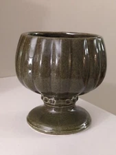 Vintage McCoy Floraline Pottery Pedestal Planter #491 USA Olive Green MCM 6"