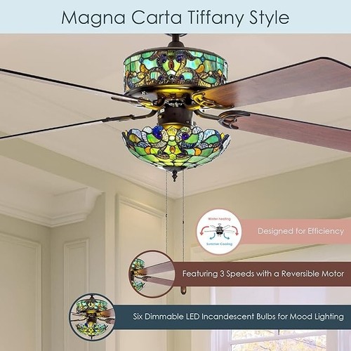 RIVER OF GOODS Stained Glass Magna Carta LED Ceiling Fan - 52" L x 52" W - Picture 4 of 6
