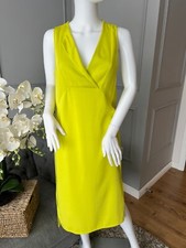 WHISTLES Dress UK 10 RRP £140 bright yellow/ green Effie Twill Midi 