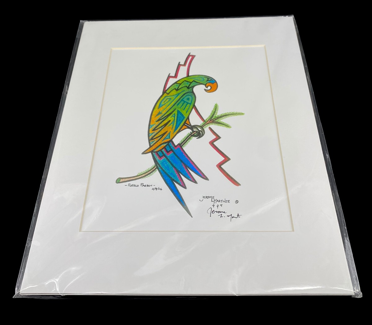 Native American Art Print Pueblo Parrot Aquamarine Signed Jerome L