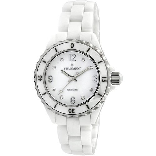 Women Ceramic Wrist Watch w/ Sport Bezel Swarovski & Crystal Markers by Peugeot - Picture 5 of 5