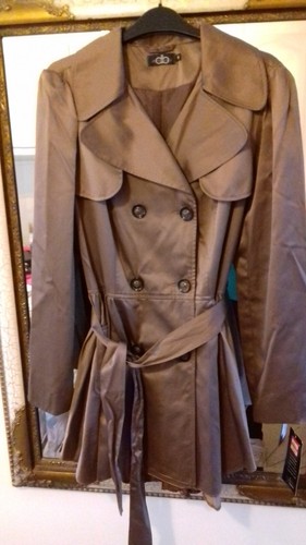 DAVID BARRY GORGEOUS BRONZE/DARK GOLD SWING FLARED TRENCH RAIN COAT MAC UK16 NWT - Picture 2 of 8