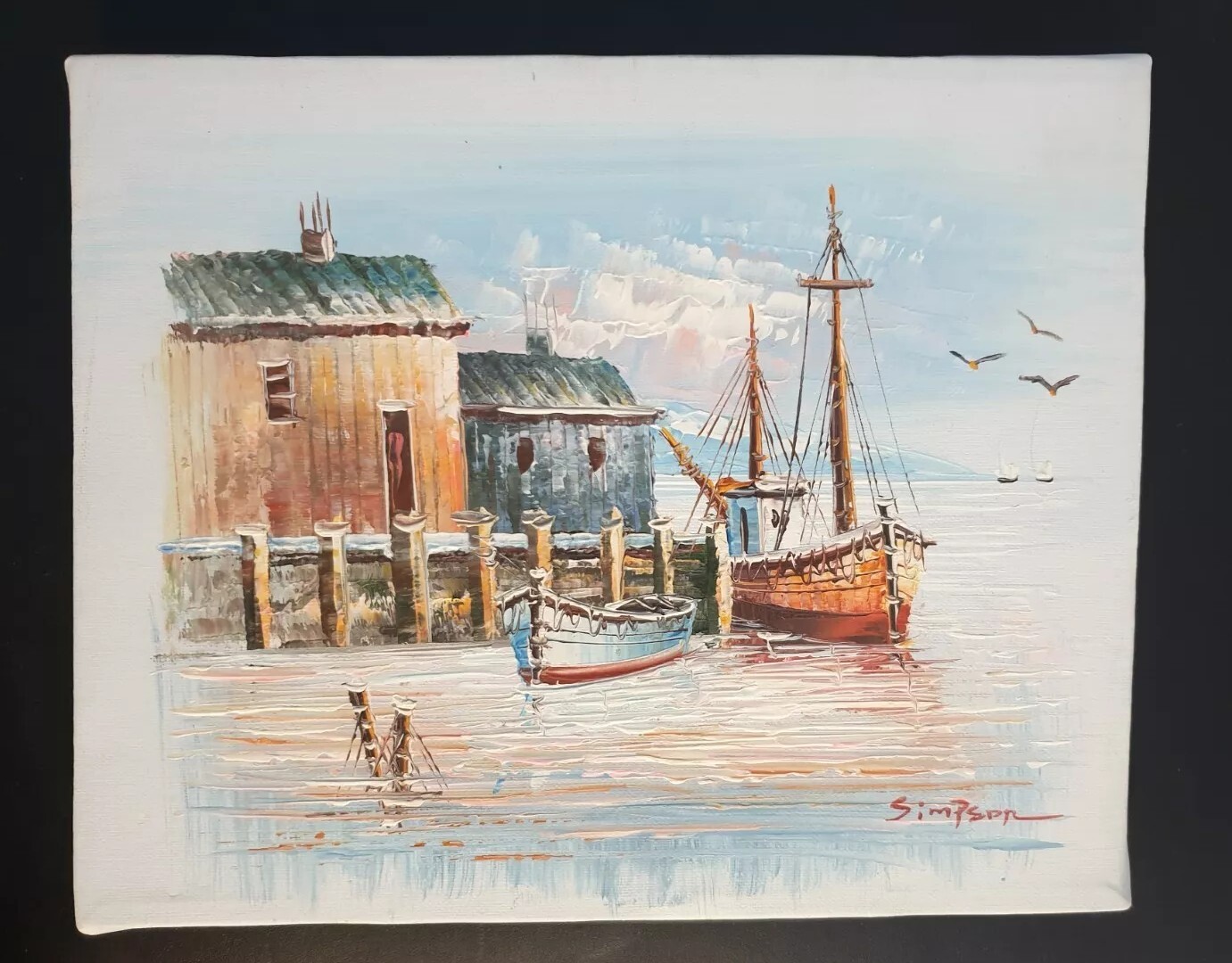 8x10 signed Simpson oil painting on canvas unframed excellent condition