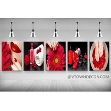 Beautiful Art Canvas for Nail Salon Wall Mural Salon Gerbera Set of 5 24''x24''
