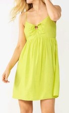 NWT NINE WEST S BRIGHT GREEN STRAPPY BABYDOLL CUT OUT TIE SMOCKED SHORT DRESS