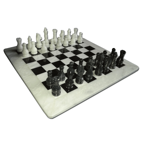 JT Handmade White and Black Marble Chess Game - Original Marble Chess (12 inch) - Picture 1 of 3