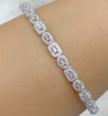 1,10 kt natürlicher runder Baguettes Diamant Damen Armreif Armband 14 K Gold
