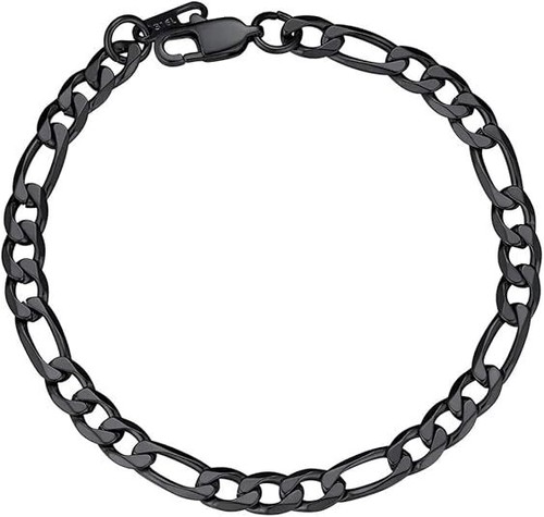 6/9/13mm Men's Stainless Steel Figaro/Cuban Chain Bracelet Plated 18K Gold - Picture 5 of 24