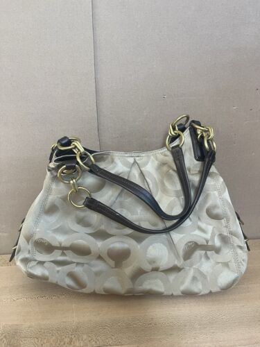 Coach Maggie Signature Op Art hellbraun Satin Tragetasche Schulter Handtasche 15757 - Bild 2 von 24