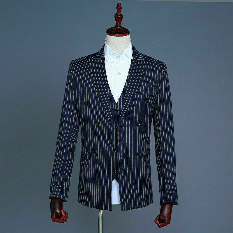 Line Coat Pant Men Piece Suit Striped Vest Pants Double Breasted