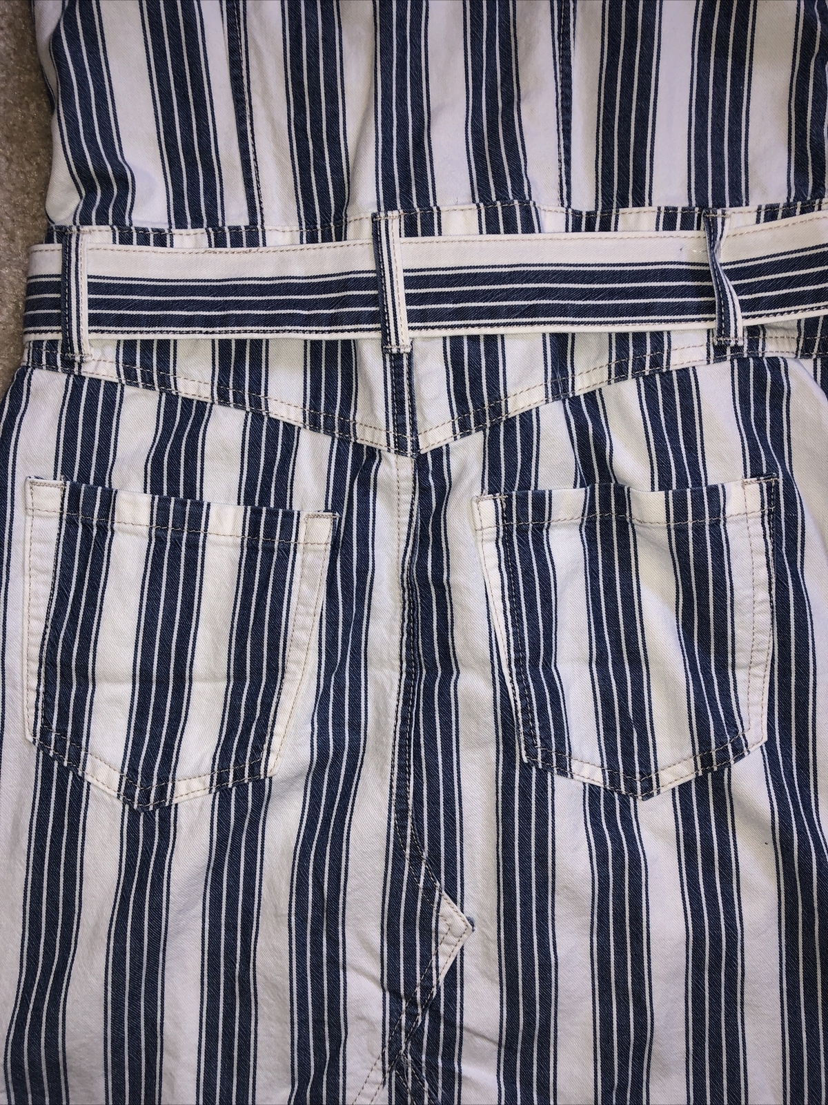 REWASH Denim Dress Jumper Overall Style Button Down Striped Belted Size S NWT