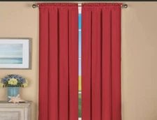 2 Panels Lorraine Home Fashions Ribcord Tailored 55" x 63" curtain Red.      L20