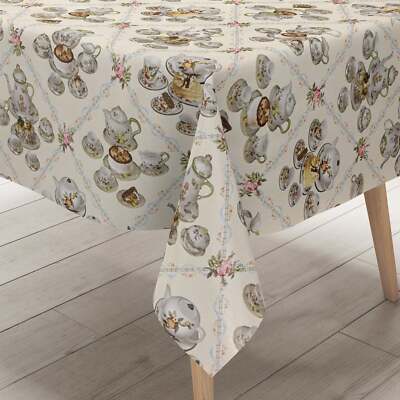 Wachstuch Tischdecke K36A beige Kaffeeservice Torten Rosen Küchenmotiv eckig run