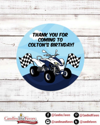 Atv 4 Wheeler Round Personalized Birthday Party Sticker Labels 8 Sizes Ebay