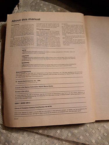 Subaru Legacy 1990-1998 Haynes Repair Manual 89100 Good Condition - Picture 9 of 9
