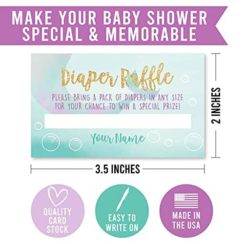 25 Baby Shower Diaper Raffle Tickets For Baby Shower Girl Mermaid