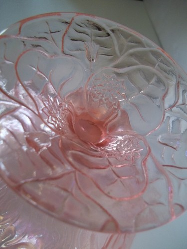Rare Fenton Iridescent Glass Pink Stretch Velva Rose Water Lillie Pedestal Bowl - Picture 9 of 17