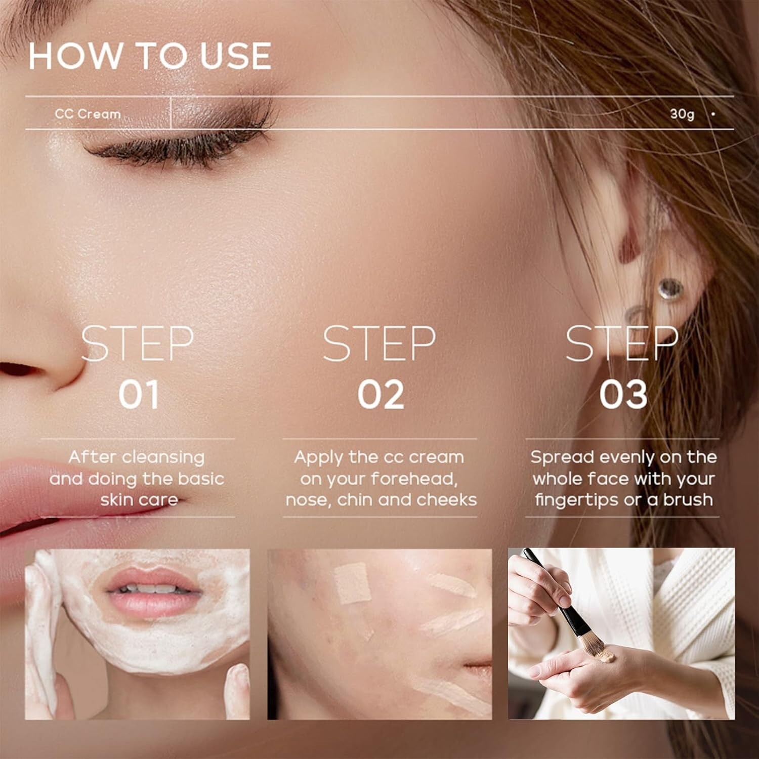 Cream with SPF 50+ with Brush, Waterproof Flawless Concealer Full Coverage BB Cr