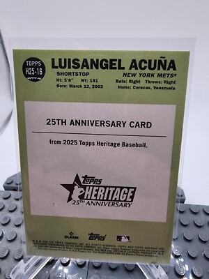 topps メモリアルカード　16/25 2025 Topps Heritage #H25-16 Luisangel Acuna 25th Anniversary (RC