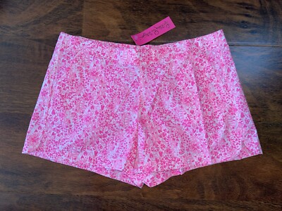 Lilly Pulitzer LARGE Pink Shandy INVEST A GATOR  OCEAN VIEW SHORTS PullOn 5'' NWT