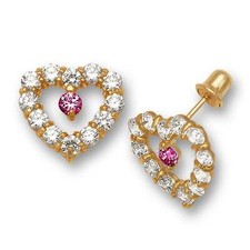 14K Yellow Gold Heart Shape Screw Back Earrings Set for Women