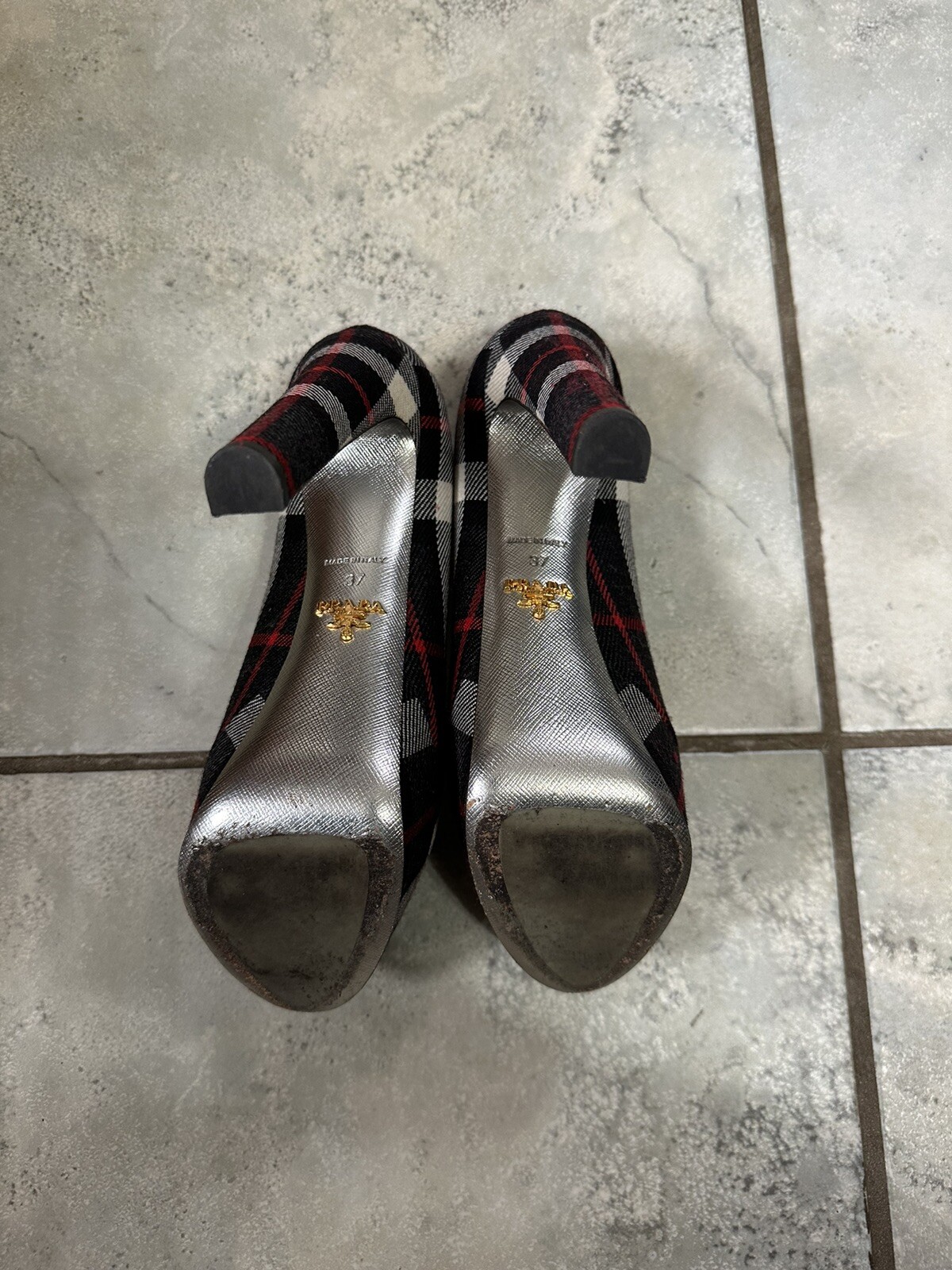 Prada Anthrocite Tartan Platform Heels, Prada Pla… - image 2