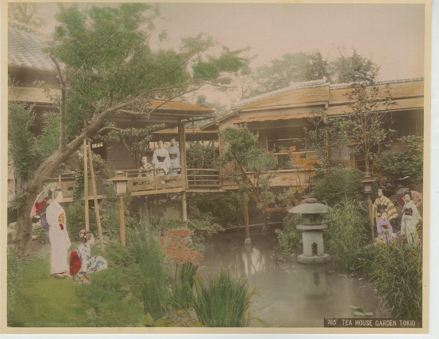 Japon, Tea House Garden, Tokio Vintage albumen print. Tirage albuminé aquar