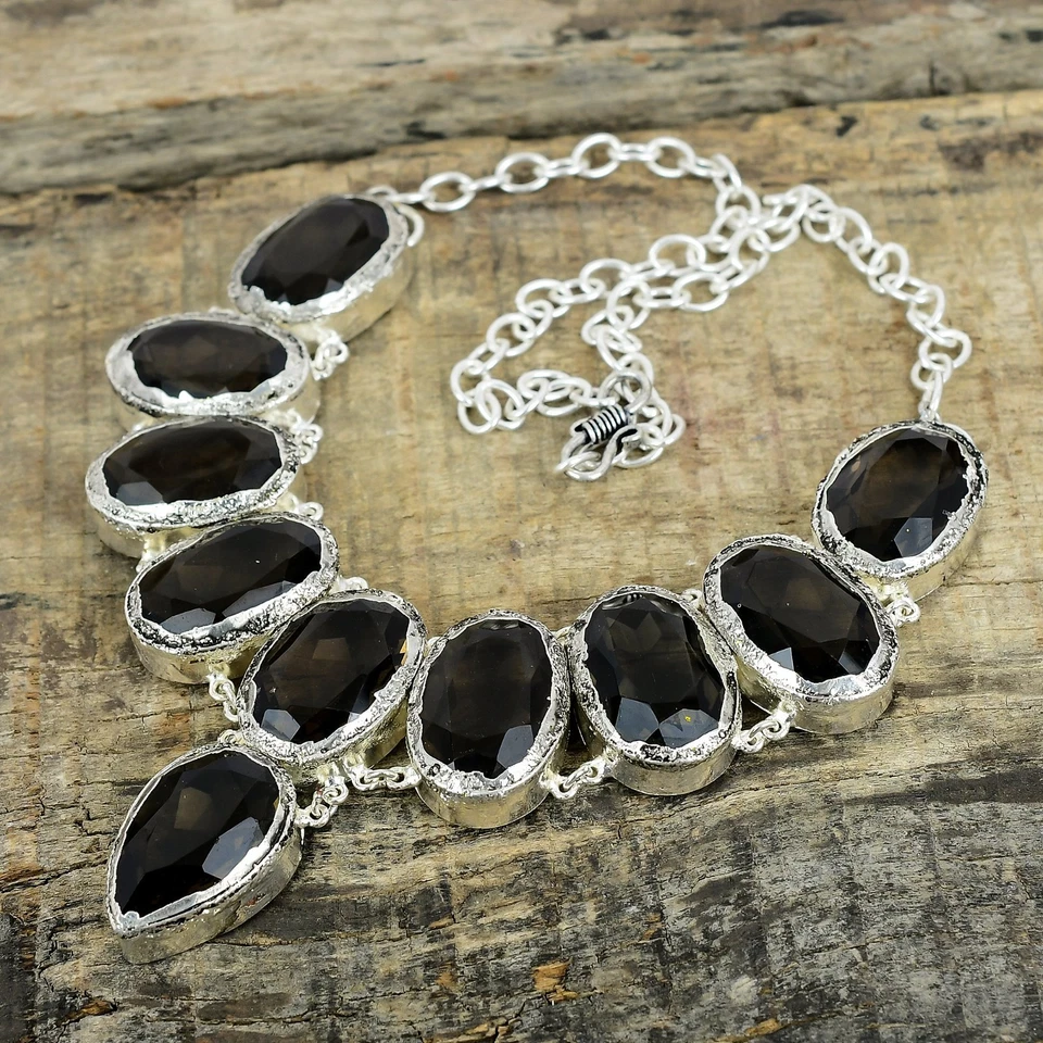 Fumoso Topazio Gemma Catena Sorella Collana 925 Argento Gioielli Per Regali - Immagine 4 di 4