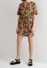 Scotch and Soda Short Tunic Dress sz XL Yellow Floral Crepe Hourglass  Drawstrin