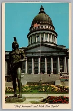 Chief Massasoit & Utah State Capitol, Old Bus, Flowers. Vintage Chrome Postcard