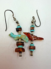 Southwest Earrings Bird Carved Turquoise Dang...