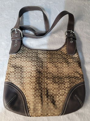 Coach Signature C Mini Hobo Crossbody Bag 6386 Canvas Leather Trim Brown Y2K Vtg